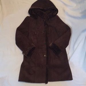 Stephania Sarle Hooded Shearling Suede Coat L/XL
